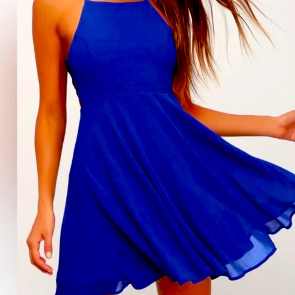 Lulus lace back skater dress! Blue and only worn once!